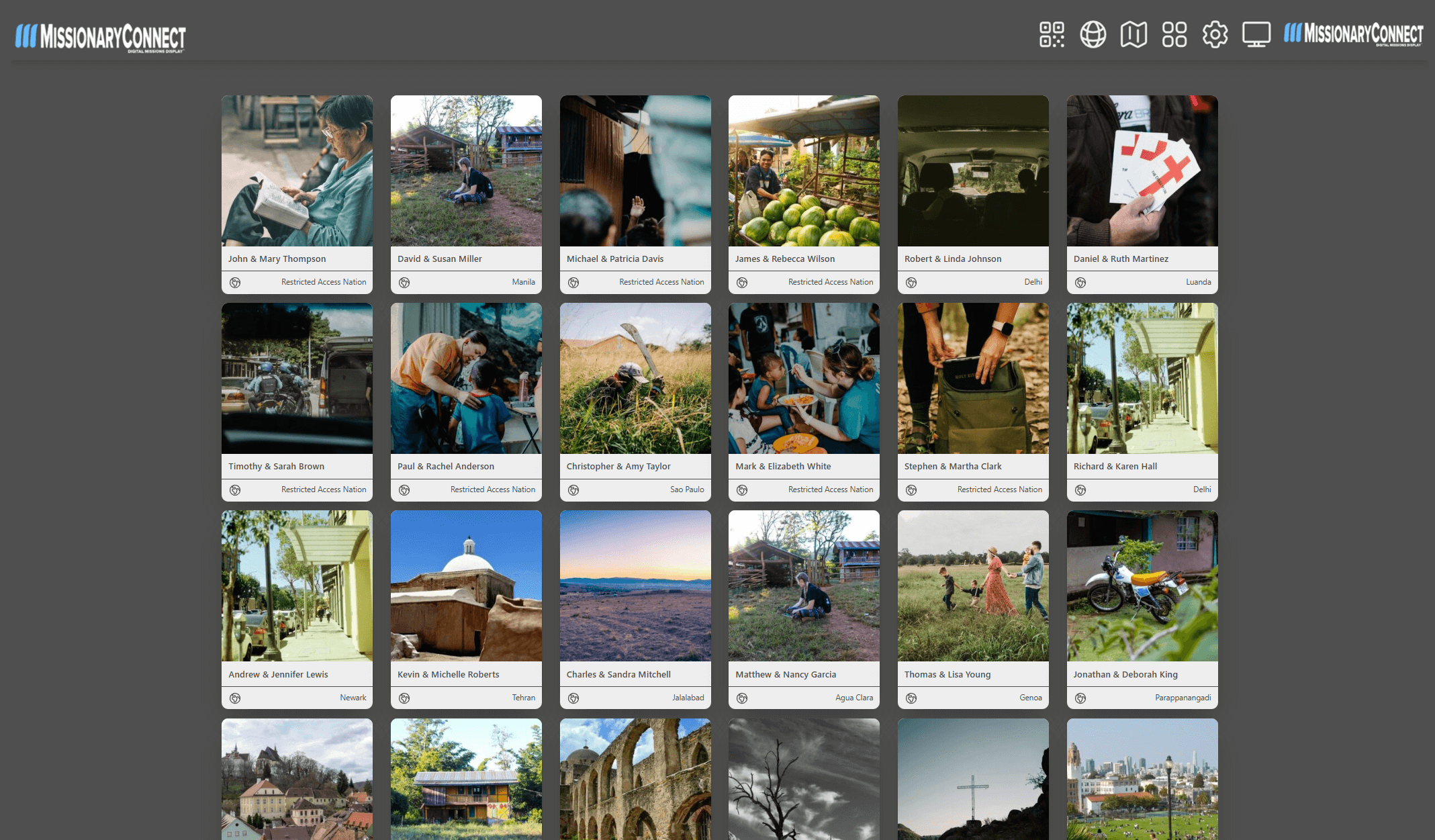MissionaryConnect Grid View - simplified view showing missionary locations